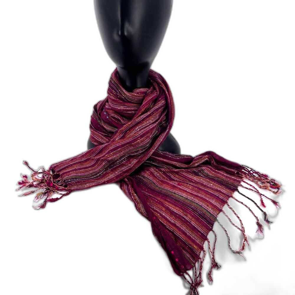 Colorful Metallic Threaded Fringed Rectangular‎ Fashion Scarf Wrap Boho Gypsy